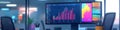 Close up of a computer monitor displaying charts and graphs in an office space Royalty Free Stock Photo