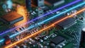 Close up of a computer motherboard with integrated circuits and microchips Royalty Free Stock Photo