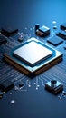 Close up of computer processor and circuit board with electronic components Royalty Free Stock Photo