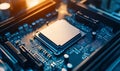 Close-up of a computer processor on a circuit board. High-tech, modern electronic components. Advanced integrated circuits. Royalty Free Stock Photo