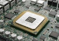 A close-up of a computer processor on a circuit board Royalty Free Stock Photo