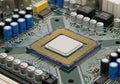 A close-up of a computer processor on a circuit board Royalty Free Stock Photo