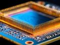 Close-up of a computer processor with gold pins and intricate circuitry displays a high-tech component Royalty Free Stock Photo