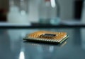 Close-up of a computer processor showcasing intricate gold pins