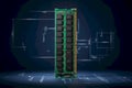 Close-up of a Computer RAM Module on a Blueprint Background Royalty Free Stock Photo