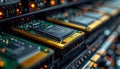 Close-up of computer RAM modules on a motherboard Royalty Free Stock Photo
