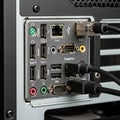 Close up of a computer s back panel featuring multiple ports Royalty Free Stock Photo