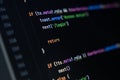 close-up of computer screen with colorful programming code lines, focus on return keyword, software development and coding
