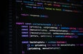 Close-up of computer screen displaying JavaScript code with syntax highlighting, representing software development, programming, Royalty Free Stock Photo