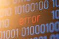 Close up of computer screen with inscription Error between binary code Royalty Free Stock Photo