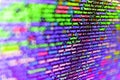Close up of computer web page code inside of html file. The concept of the programmer`s work. Modern application Source abstract
