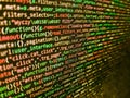 Close up of computer web page code inside of html file. Developer working on source codes on computer at office. Lines of code of Royalty Free Stock Photo