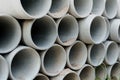 Close up concrete, cement pipes stacking, pattern background. concrete pipes for irrigation Royalty Free Stock Photo