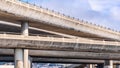 Close up of the concrete ramps of a multilayered freeway interchange in San Francisco bay area, California