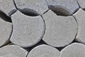 Close-up of concrete self locking flooring blocks in curved shape in a construction site