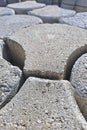 Close-up of concrete self locking flooring blocks in curved shape in a construction site