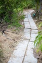 Close up concrete walkway in the garden and lantern pole on sideway.