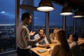 Close up confident businessman executive speaking at late corporate meeting Royalty Free Stock Photo