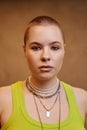 Close Up Confident Young Woman with Buzzcut in Studio Royalty Free Stock Photo