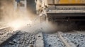 Machine Operates on a Quarry Floor Causing Dust and Rock Fragments to Fly Royalty Free Stock Photo