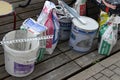 Paint cans and plaster bags