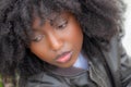 Close-Up of Contemplative Black Woman with Natural Hair
