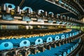 Close up of conveyor line at Confectionary factory, food industry. Cookie and pastry production