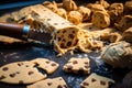 close-up of cookie dough being cut into shapes Royalty Free Stock Photo