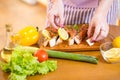 Close up cooking fish in domestic kitchen Royalty Free Stock Photo