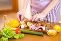 Close up cooking fish in domestic kitchen Royalty Free Stock Photo