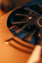 Close up of a cooler computer fan