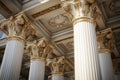 close-up of a corinthian column supporting office ceiling