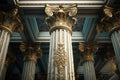 close-up of a corinthian column supporting office ceiling