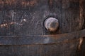 Close-up of a cork in an old wooden barrel Royalty Free Stock Photo