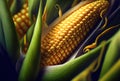 Close up corn cob. 3D rendering style.