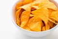 Close up of corn crisps or nachos in bowl