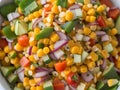 close up corn salad on table