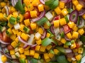 close up corn salad on table