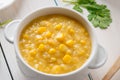 Close up, Corn soup in white bowl Royalty Free Stock Photo