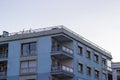 Close-up corner shot of blue painted concrete building in city at Turkey Royalty Free Stock Photo