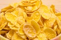 Close up cornflakes, cereal view from above. Royalty Free Stock Photo
