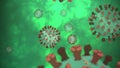 Coronavirus or COVID-19 particles moving in green mucus background