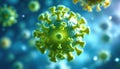 Close-up of coronavirus structure with spikes on a blue background Royalty Free Stock Photo