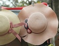 Cororful hats hanging on the street market