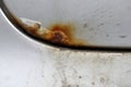 Close up corrosion, old rusty stain on hood car