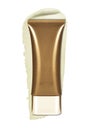 Close up of cosmetic tube with cream trace on white background