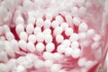 Close-up of cotton swabs. White heads are sticking out of the package. Royalty Free Stock Photo