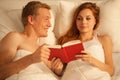 Close-up of couple reading book