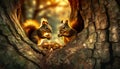 Couple of Red Squirrels in the Hole of a Tree Trunk - Generative Ai