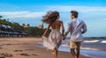 couple walking on the beach, boy and girl walking on the beach, couple together, couple running on the beach Royalty Free Stock Photo